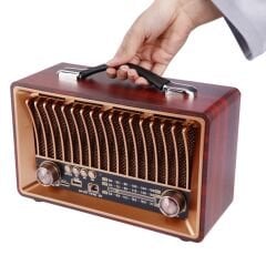 Nostaljik Ahşap Şarjlı 3 Bant Büyük Boy Radyo,Tf,Usb Girişli,Fm Radyo,Bluetooth Bağlantılı- R-1918BT