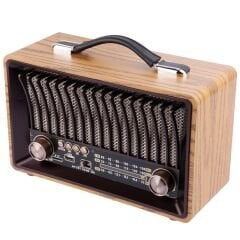 Nostaljik Ahşap Şarjlı 3 Bant Büyük Boy Radyo,Tf,Usb Girişli,Fm Radyo,Bluetooth Bağlantılı- R-1918BT
