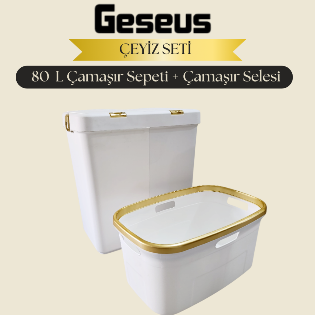 Gold Ikili Dokunmatik 80 Lt Çamaşır Sepeti+Çamaşır Selesi Çeyiz Seti-MT09