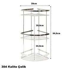 Geseus Paslanmaz Üç Gözlü Banyo Köşe Rafı Şampuanlık 304 Kalite Paslanmaz Çelik-GNRL2020