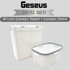 Gümüş Ikili Dokunmatik 80 Lt Çamaşır Sepeti+Çamaşır Selesi Çeyiz Seti-MT09