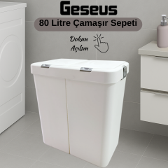 Gümüş Ikili Dokunmatik Çamaşır Sepeti Çöp Kovası Temizlik Kovası Kirli Sepet 80 Litre-MT009