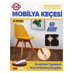 Geseus Boss Tape Yapışkanlı Mobilya Keçesi Sese ve Çizilmeye Son Yuvarlak 20mmx60Ad kahverengi