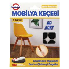 Geseus Boss Tape Yapışkanlı Mobilya Keçesi Sese ve Çizilmeye Son Yuvarlak 20mmx60Ad siyah